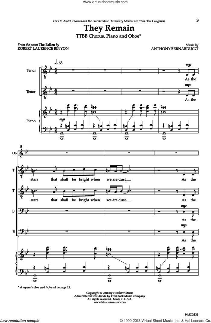 They Remain sheet music for choir (TTBB: tenor, bass) by Anthony Bernaducci and Robert Lawrence Binyon, intermediate skill level