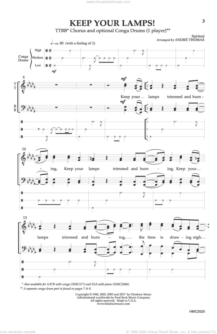 Keep Your Lamps! sheet music for choir (TTBB: tenor, bass) by André Thomas, intermediate skill level