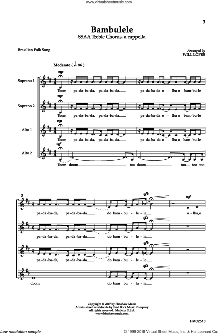 Bambulele sheet music for choir by Will Lopes, intermediate skill level