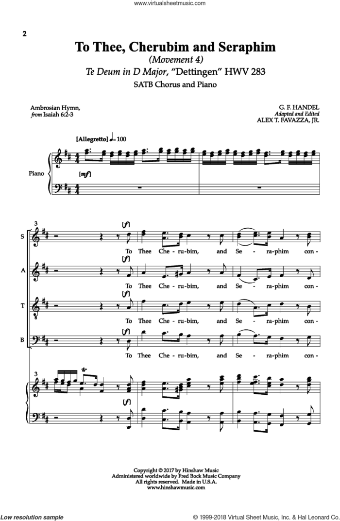To Thee, Cherubim And Seraphim sheet music for choir (SATB: soprano, alto, tenor, bass) by George Frideric Handel and Alex T. Favazza, classical score, intermediate skill level