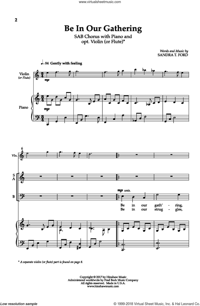 Be in Our Gathering sheet music for choir (SAB: soprano, alto, bass) by Sandra T. Ford, intermediate skill level