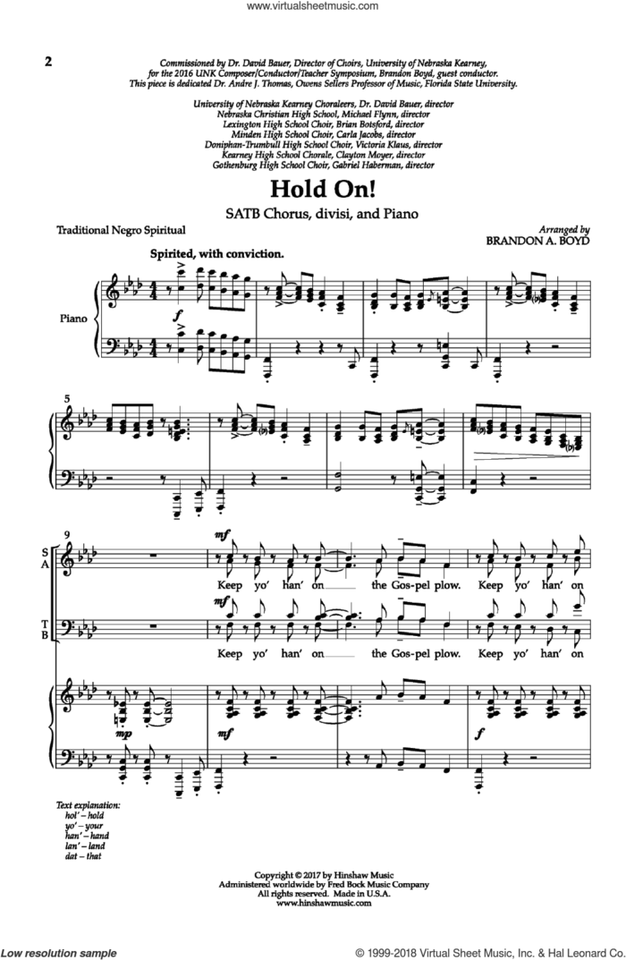 Hold On! sheet music for choir (SATB: soprano, alto, tenor, bass) by Brandon A. Boyd, intermediate skill level