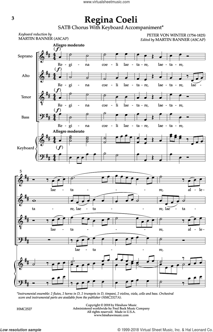 Regina Coeli sheet music for choir (SATB: soprano, alto, tenor, bass) by Martin Banner and Peter Von Winter, intermediate skill level