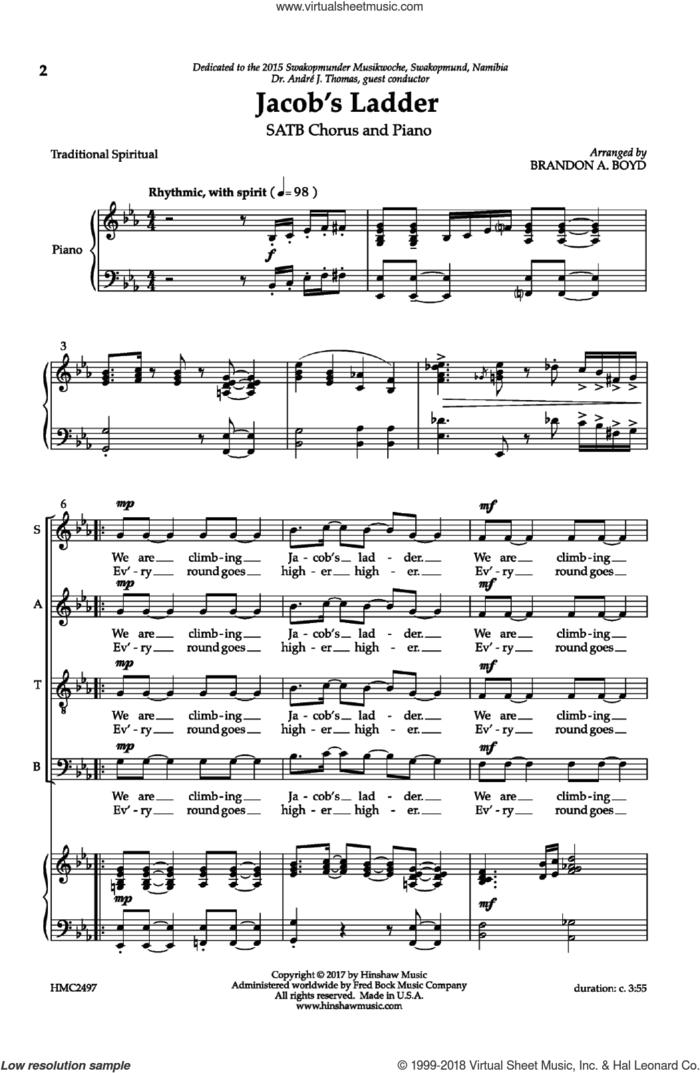 Jacob's Ladder sheet music for choir (SATB: soprano, alto, tenor, bass) by Brandon A. Boyd, intermediate skill level