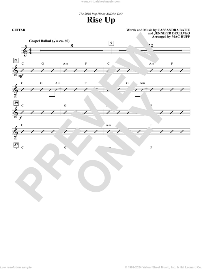 Rise Up (arr. Mac Huff) sheet music for orchestra/band (guitar) by Mac Huff, Andra Day, Cassandra Batie and Jennifer Decilveo, intermediate skill level