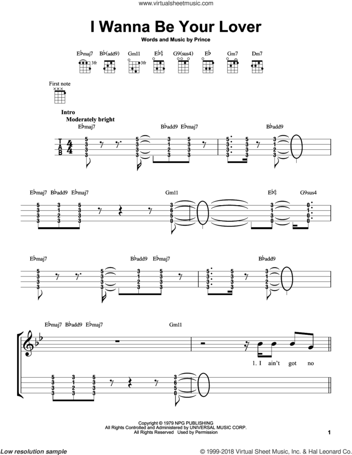 I Wanna Be Your Lover sheet music for ukulele by Prince, intermediate skill level