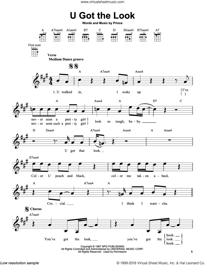 U Got The Look sheet music for ukulele by Prince, intermediate skill level
