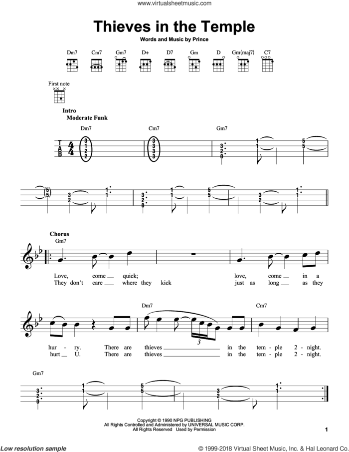 Thieves In The Temple sheet music for ukulele by Prince, intermediate skill level