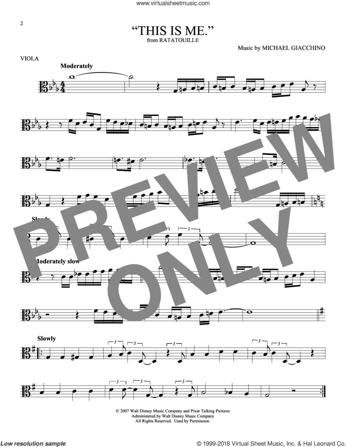 'This is me.' (from Ratatouille) sheet music for viola solo by Michael Giacchino, intermediate skill level