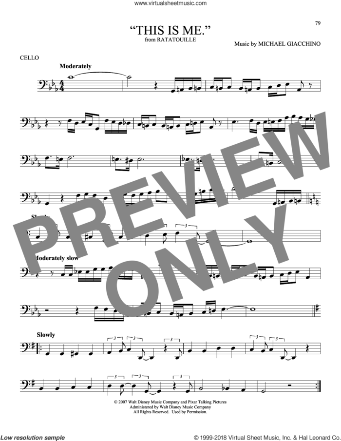 'This is me.' (from Ratatouille) sheet music for cello solo by Michael Giacchino, intermediate skill level