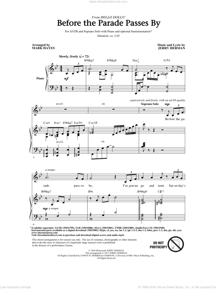 Before The Parade Passes By sheet music for choir (SATB: soprano, alto, tenor, bass) by Jerry Herman and Mark Hayes, intermediate skill level