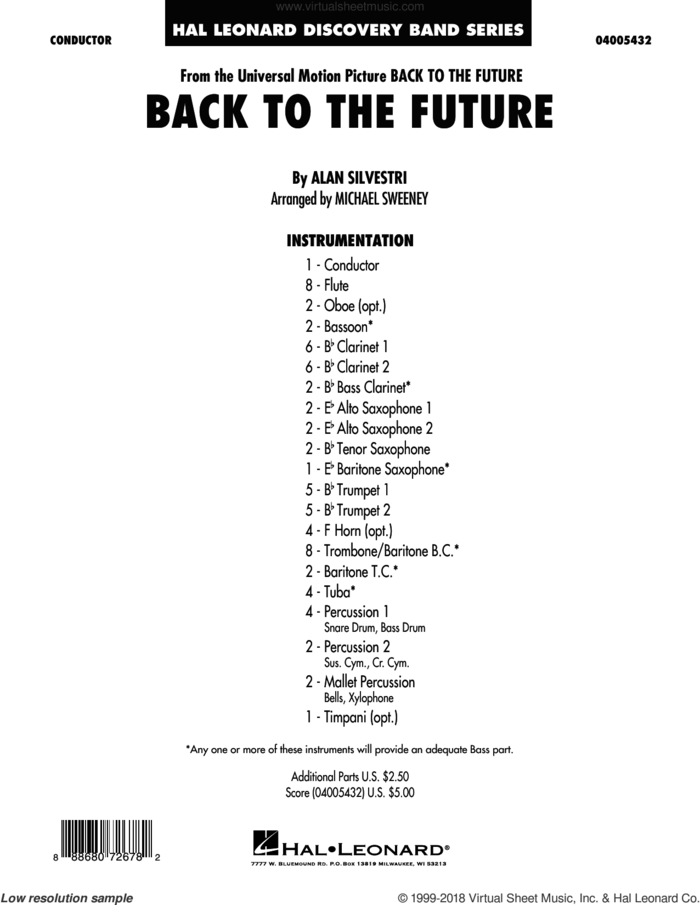 Back to the Future (COMPLETE) sheet music for concert band by Alan Silvestri and Michael Sweeney, classical score, intermediate skill level