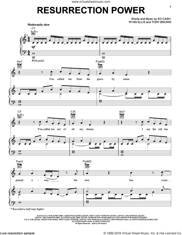 Resurrection Power sheet music for voice, piano or guitar by Chris Tomlin, Ed Cash, Ryan Ellis and Tony Brown, intermediate skill level