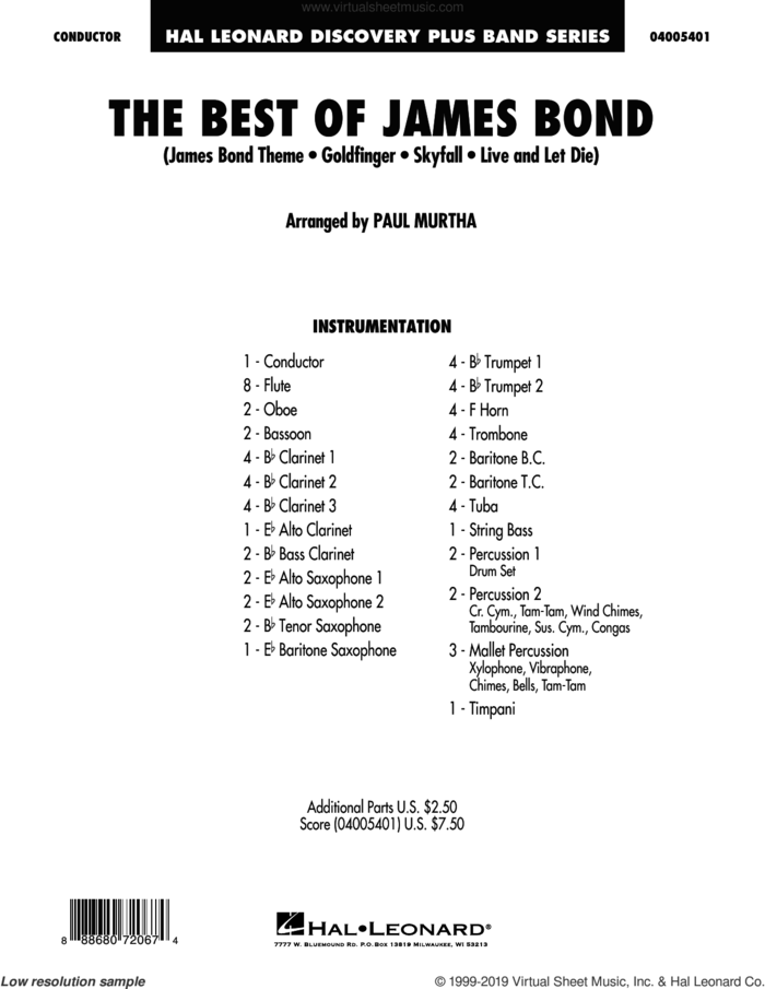 The Best of James Bond (COMPLETE) sheet music for concert band by Paul Murtha, intermediate skill level