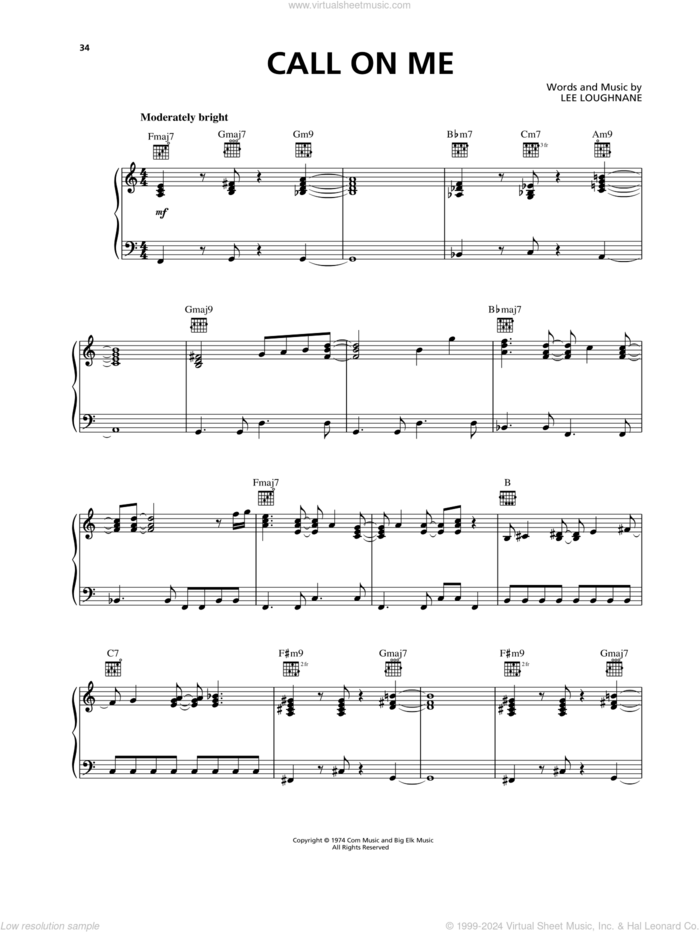 Call On Me sheet music for voice, piano or guitar by Chicago and Lee Loughnane, intermediate skill level