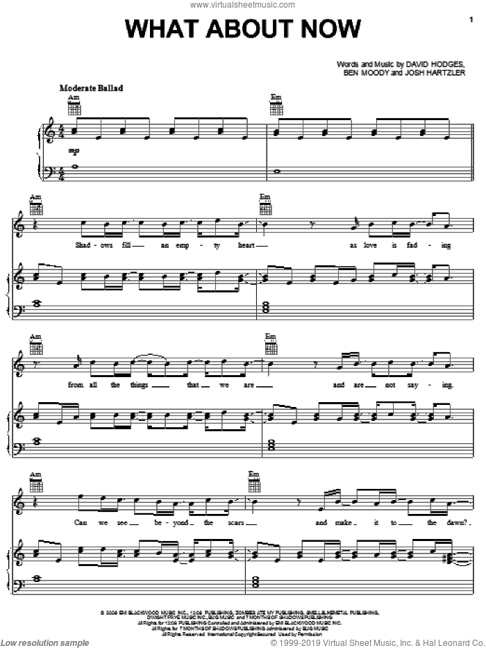What About Now sheet music for voice, piano or guitar by Daughtry, Ben Moody, David Hodges and Josh Hartzler, intermediate skill level