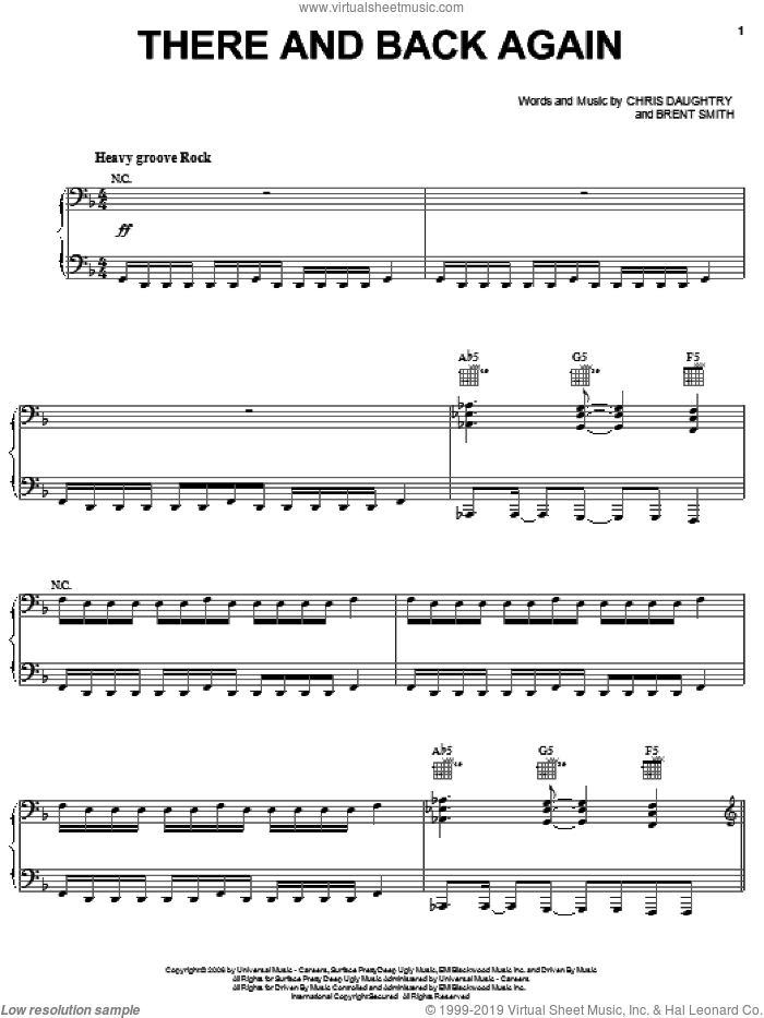 There And Back Again sheet music for voice, piano or guitar by Daughtry, Brent Smith and Chris Daughtry, intermediate skill level