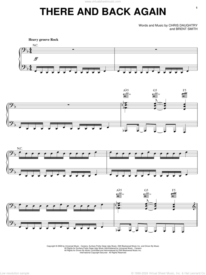 There And Back Again sheet music for voice, piano or guitar by Daughtry, Brent Smith and Chris Daughtry, intermediate skill level