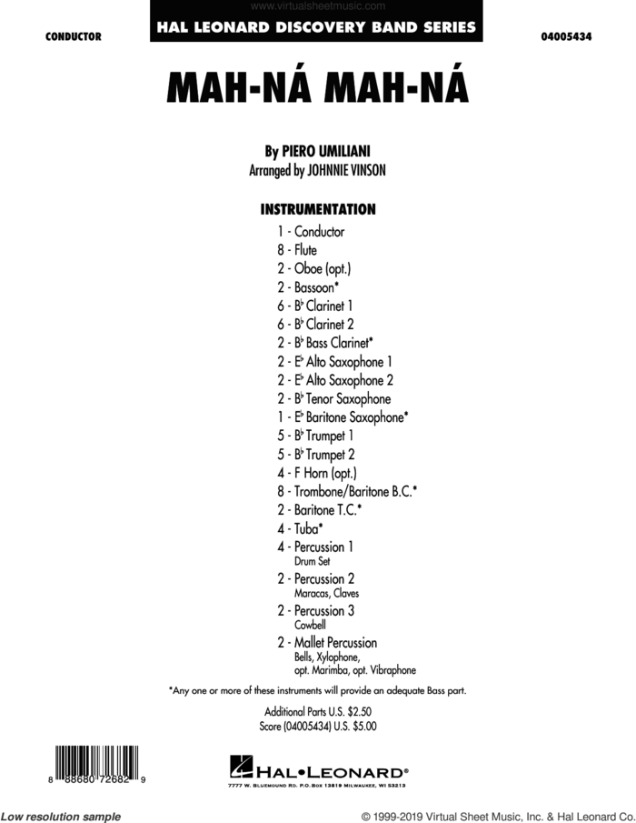 Mah-na Mah-na (COMPLETE) sheet music for concert band by Johnnie Vinson and Piero Umiliani, intermediate skill level