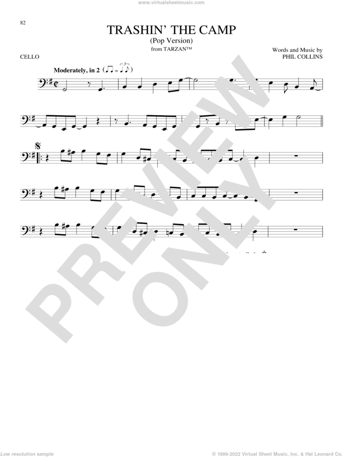 Trashin' The Camp (Pop Version) (from Tarzan) sheet music for cello solo by Phil Collins, intermediate skill level