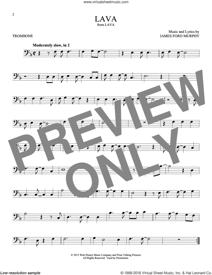 Lava (from Lava) sheet music for trombone solo by James Ford Murphy, intermediate skill level
