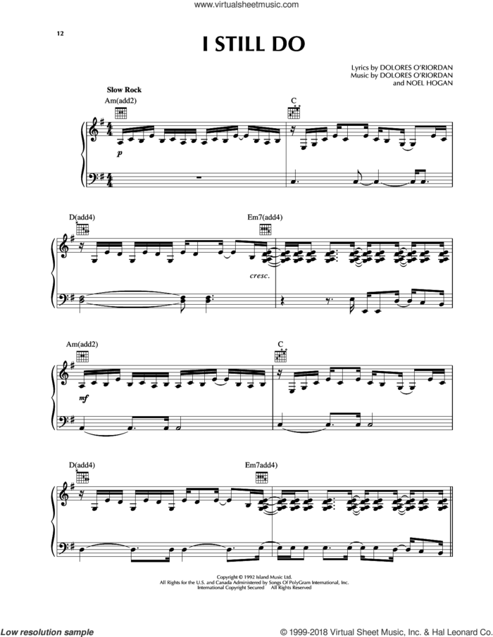 I Still Do sheet music for voice, piano or guitar by The Cranberries and Noel Hogan, intermediate skill level