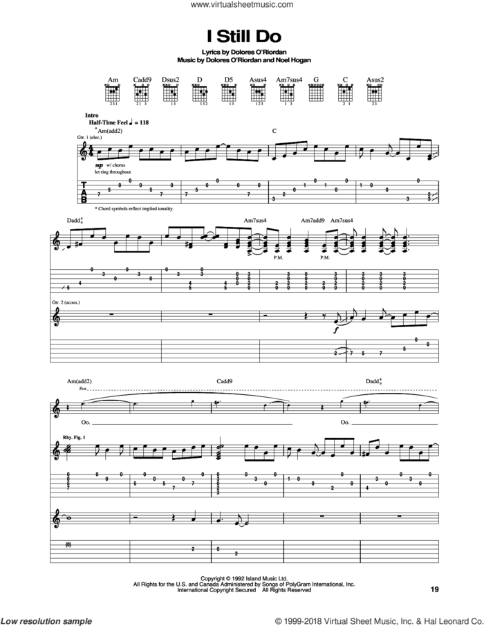 I Still Do sheet music for guitar (tablature) by The Cranberries and Noel Hogan, intermediate skill level