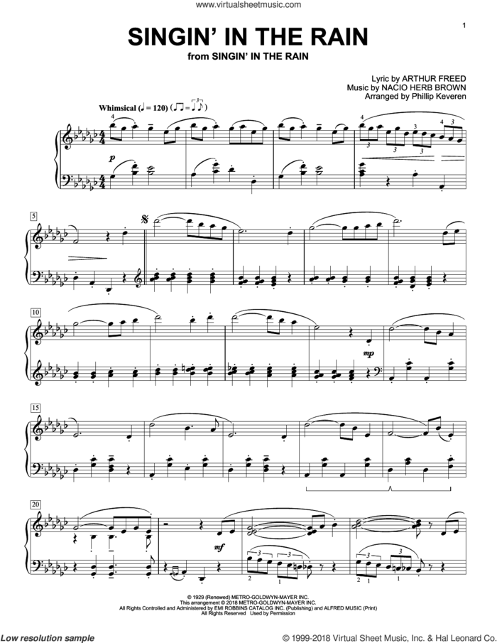 Singin' In The Rain (arr. Phillip Keveren) sheet music for piano solo by Nacio Herb Brown, Phillip Keveren and Arthur Freed, intermediate skill level