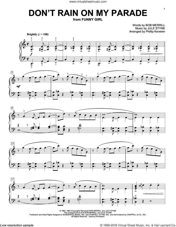 Don't Rain On My Parade (arr. Phillip Keveren) sheet music for piano solo by Jule Styne, Phillip Keveren and Bob Merrill, intermediate skill level