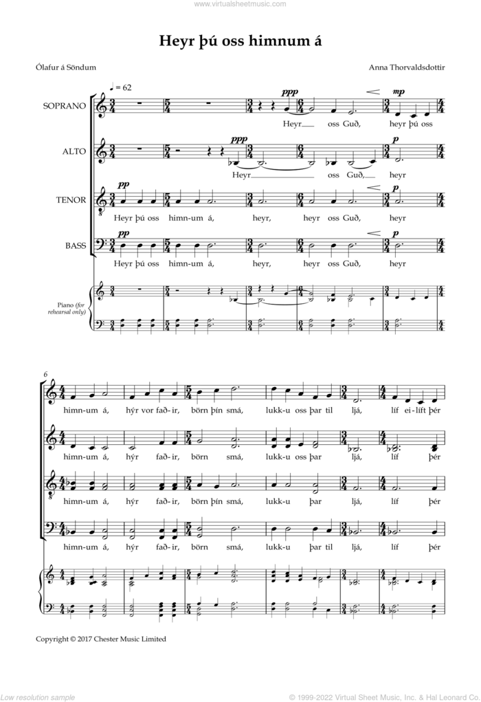 Heyr Azu Oss Himnum AA sheet music for choir (SATB: soprano, alto, tenor, bass) by Anna Thorvaldsdottir, classical score, intermediate skill level