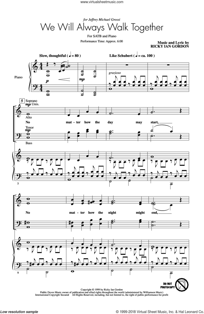 We Will Always Walk Together sheet music for choir (SATB: soprano, alto, tenor, bass) by Ricky Ian Gordon and Jerry Rubino, intermediate skill level