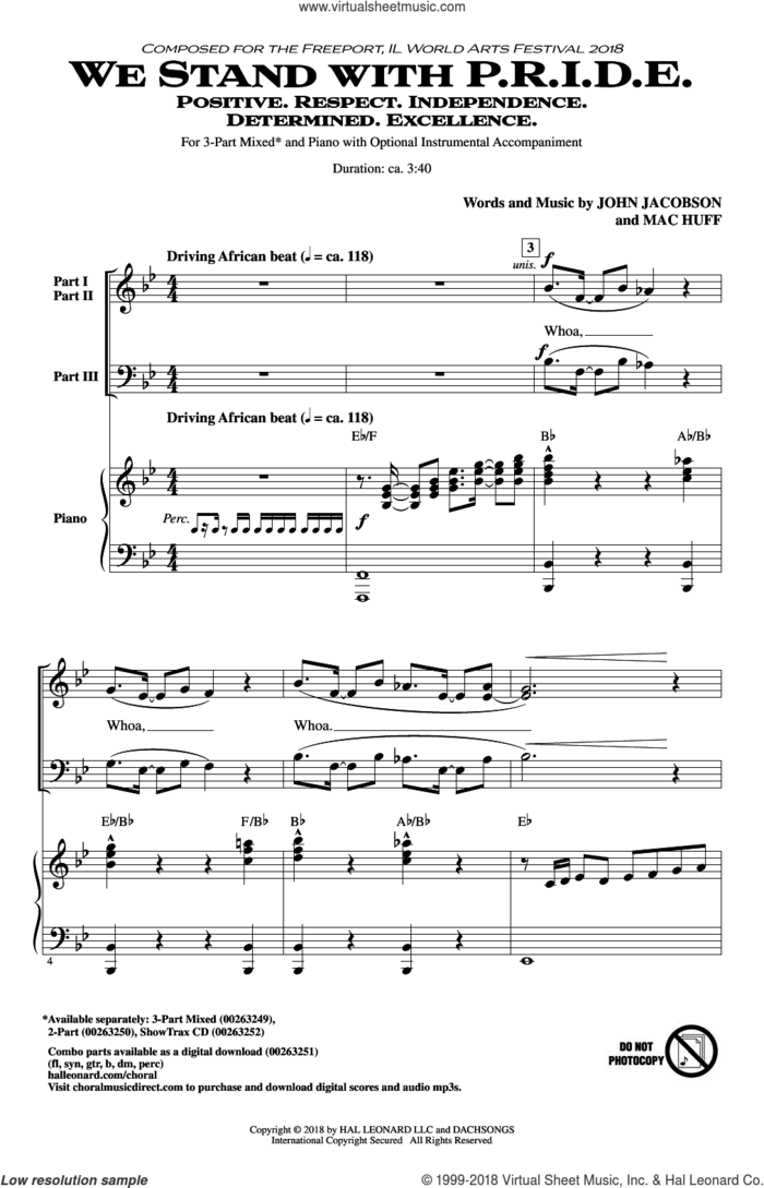 We Stand With P.R.I.D.E. sheet music for choir (3-Part Mixed) by Mac Huff and John Jacobson, intermediate skill level