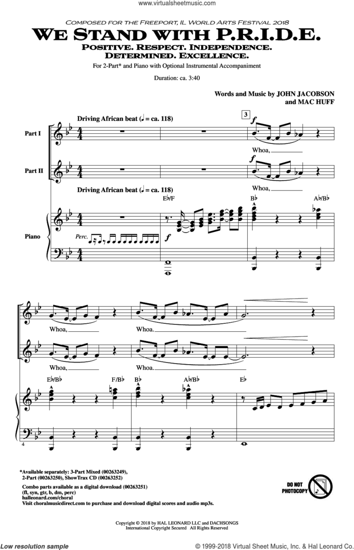 We Stand With P.R.I.D.E. sheet music for choir (2-Part) by Mac Huff and John Jacobson, intermediate duet