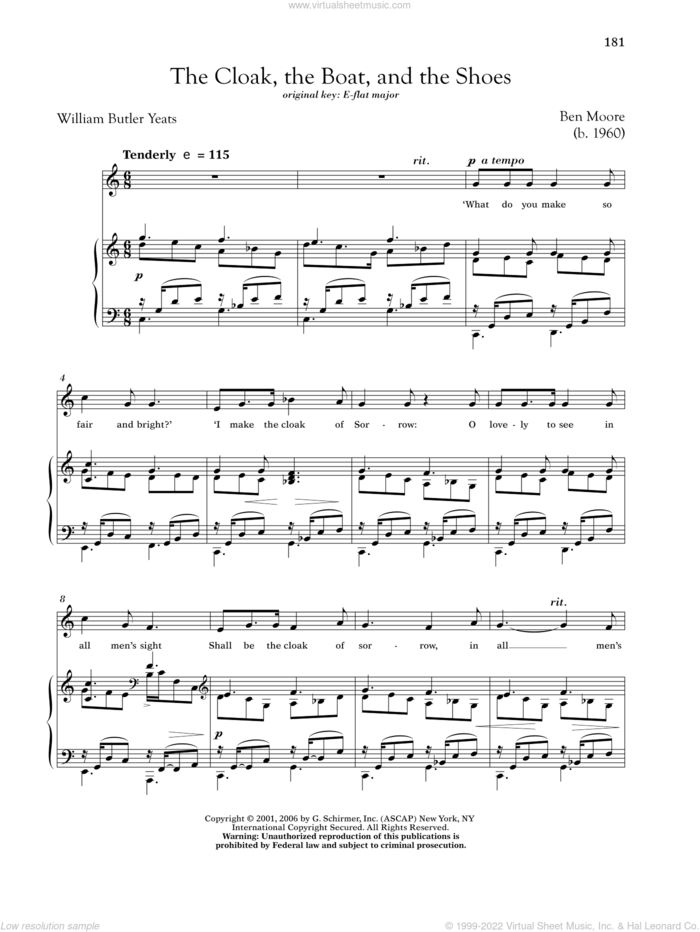 The Cloak, The Boat, And The Shoes sheet music for voice and piano (Low Voice) by William Butler Yeats, Richard Walters and Ben Moore, classical score, intermediate skill level