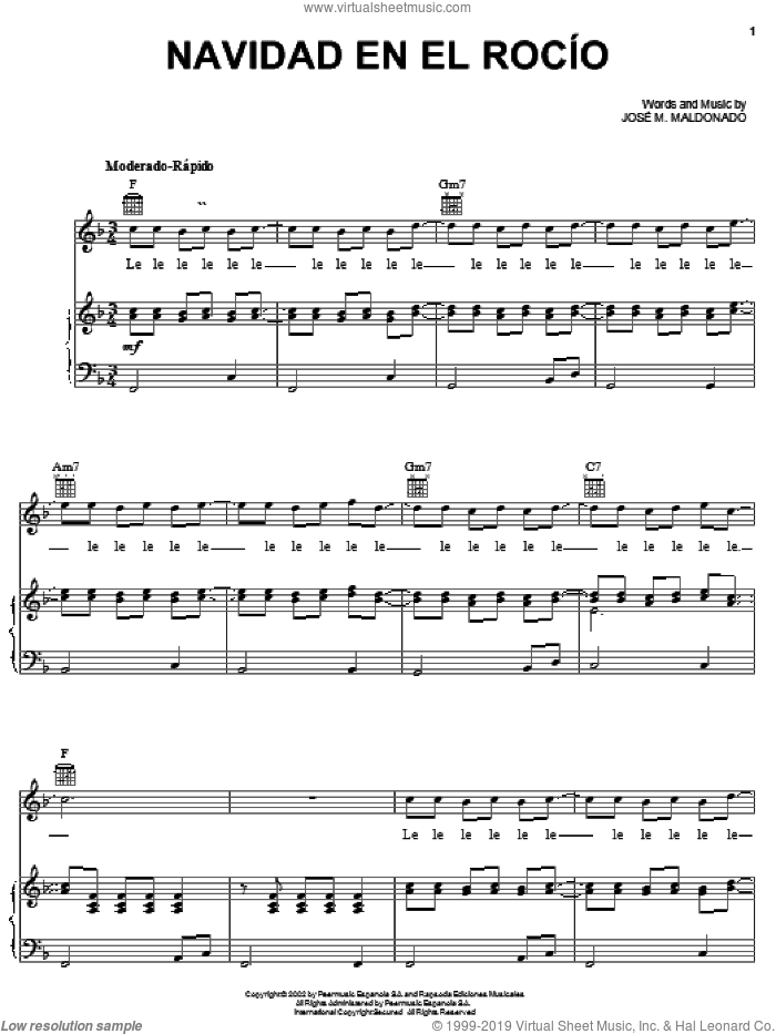 Navidad En El Rocio sheet music for voice, piano or guitar by Jose Maldonado, intermediate skill level