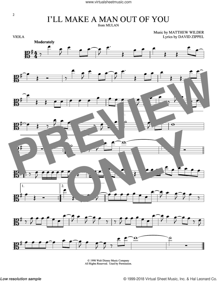 I'll Make A Man Out Of You (from Mulan) sheet music for viola solo by David Zippel and Matthew Wilder, intermediate skill level