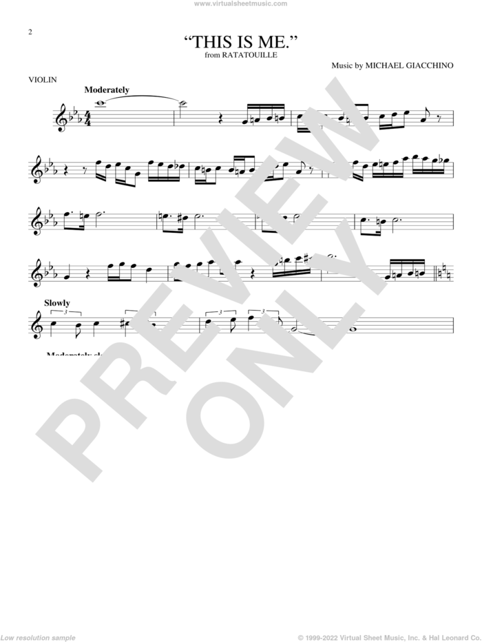 'This is me.' (from Ratatouille) sheet music for violin solo by Michael Giacchino, intermediate skill level