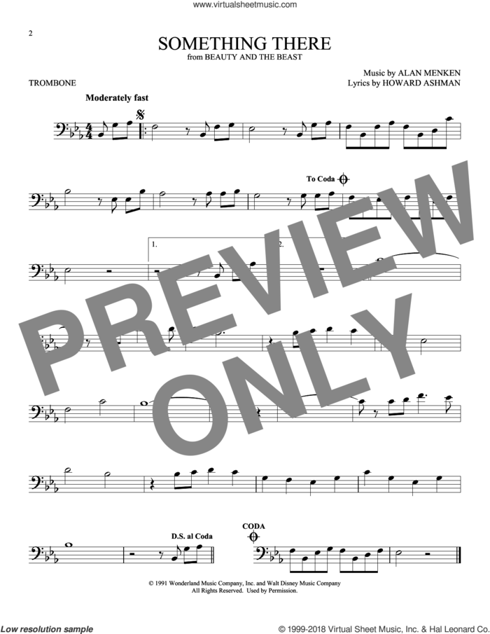 Something There (from Beauty And The Beast) sheet music for trombone solo by Howard Ashman, Alan Menken and Alan Menken & Howard Ashman, intermediate skill level