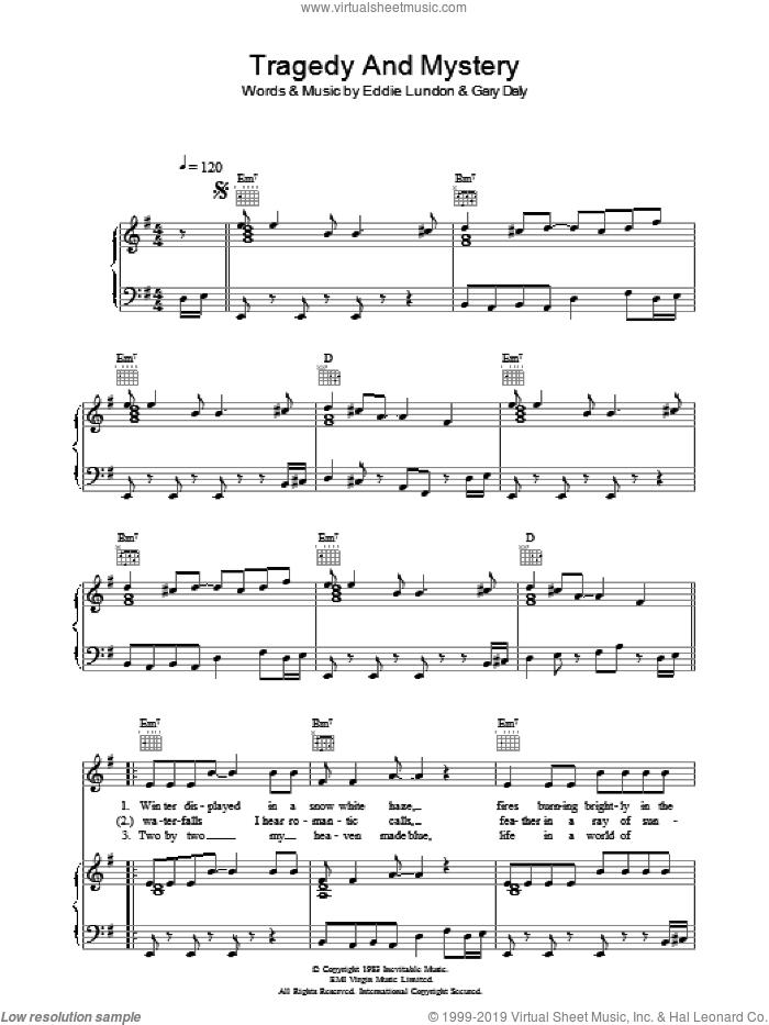 Tragedy And Mystery sheet music for voice, piano or guitar by China Crisis, Eddie Lundon and Gary Daly, intermediate skill level
