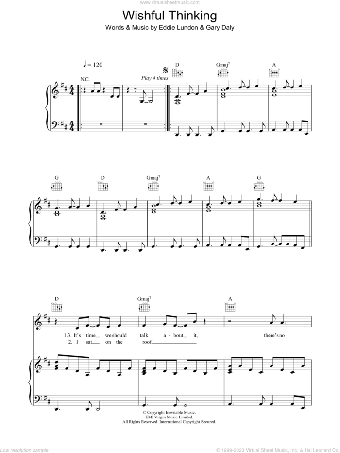 Wishful Thinking sheet music for voice, piano or guitar by China Crisis, Eddie Lundon and Gary Daly, intermediate skill level
