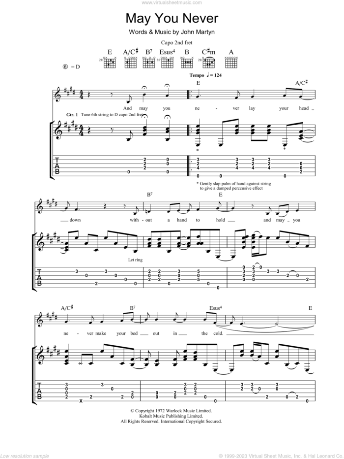 May You Never sheet music for guitar (tablature) by John Martyn, intermediate skill level