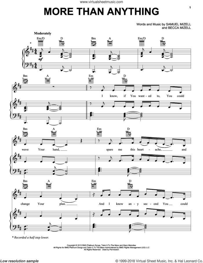 More Than Anything sheet music for voice, piano or guitar by Natalie Grant, Becca Mizell and Samuel Mizell, intermediate skill level