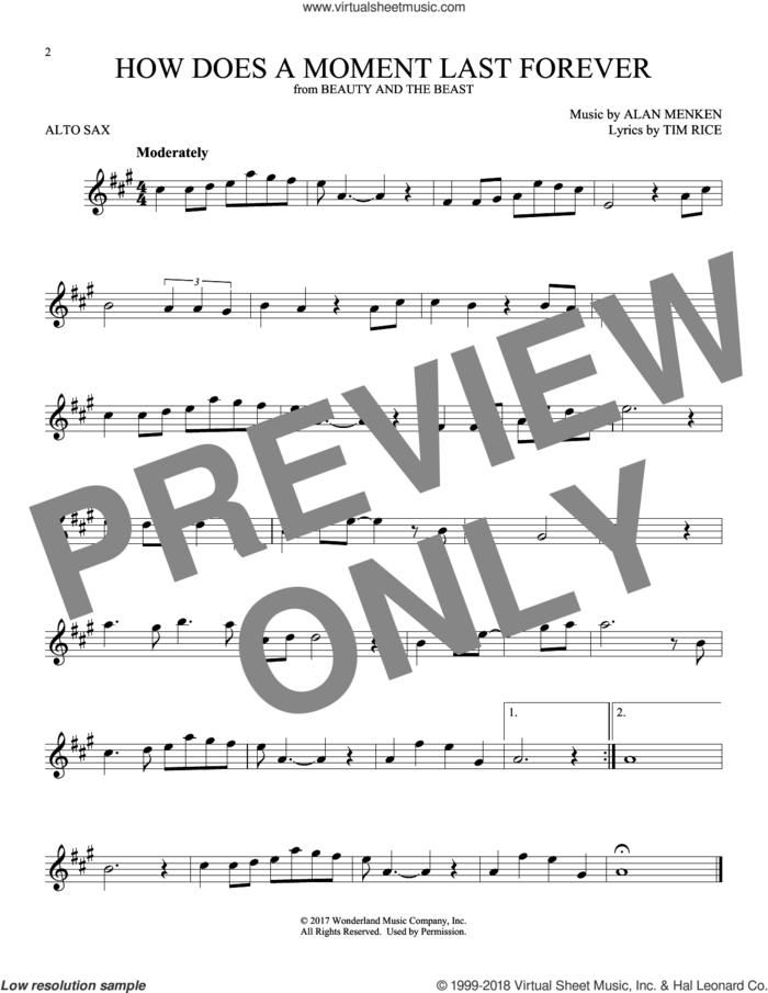 How Does A Moment Last Forever (from Beauty And The Beast) sheet music for alto saxophone solo by Celine Dion, Alan Menken and Tim Rice, intermediate skill level