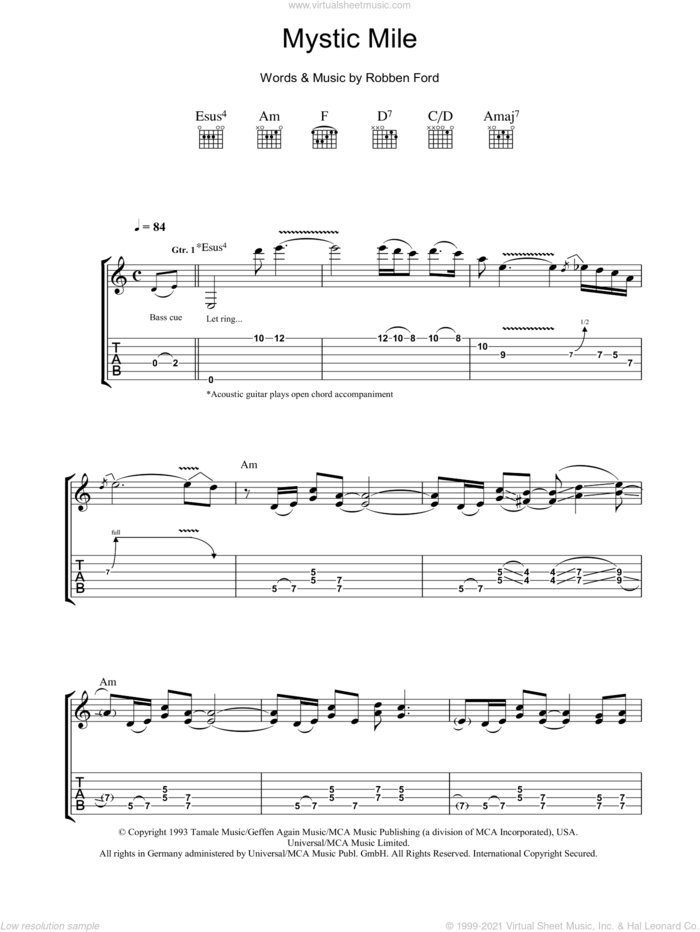 Mystic Mile sheet music for guitar (tablature) by Robben Ford, intermediate skill level