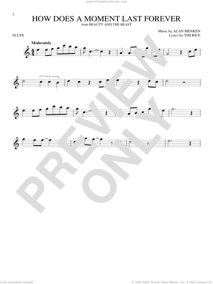 How Does A Moment Last Forever (from Beauty And The Beast) sheet music for flute solo by Celine Dion, Alan Menken and Tim Rice, intermediate skill level