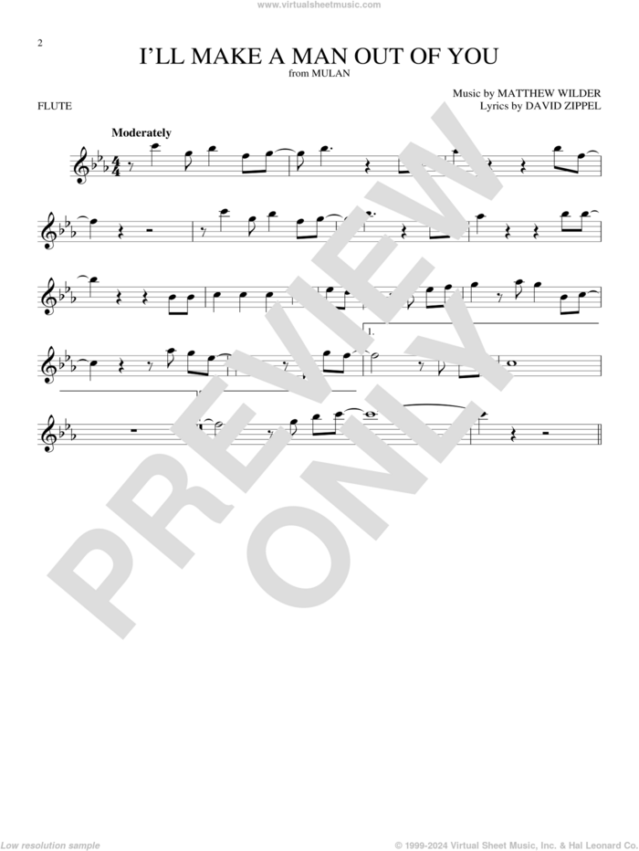 I'll Make A Man Out Of You (from Mulan) sheet music for flute solo by David Zippel and Matthew Wilder, intermediate skill level