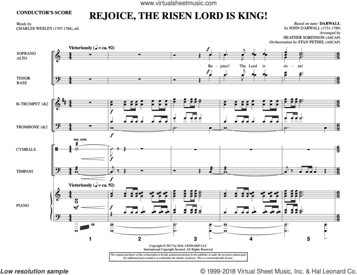 Rejoice, the Risen Lord Is King! (COMPLETE) sheet music for orchestra/band by Heather Sorenson, Charles Wesley and John Darwall, intermediate skill level