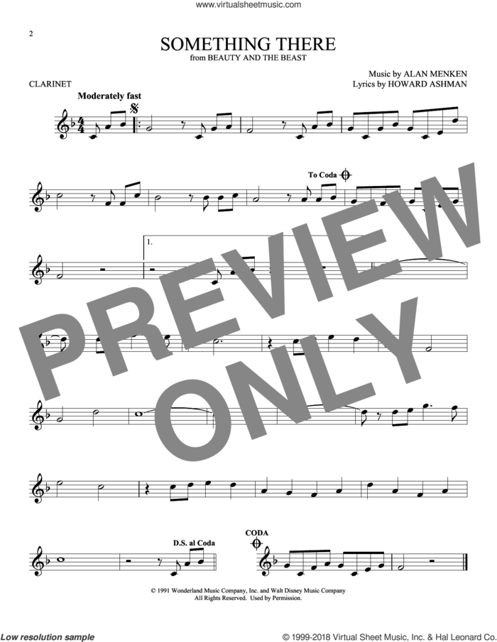 Something There (from Beauty And The Beast) sheet music for clarinet solo by Alan Menken, Alan Menken & Howard Ashman and Howard Ashman, intermediate skill level