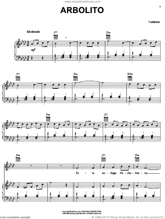 Arbolito sheet music for voice, piano or guitar, intermediate skill level