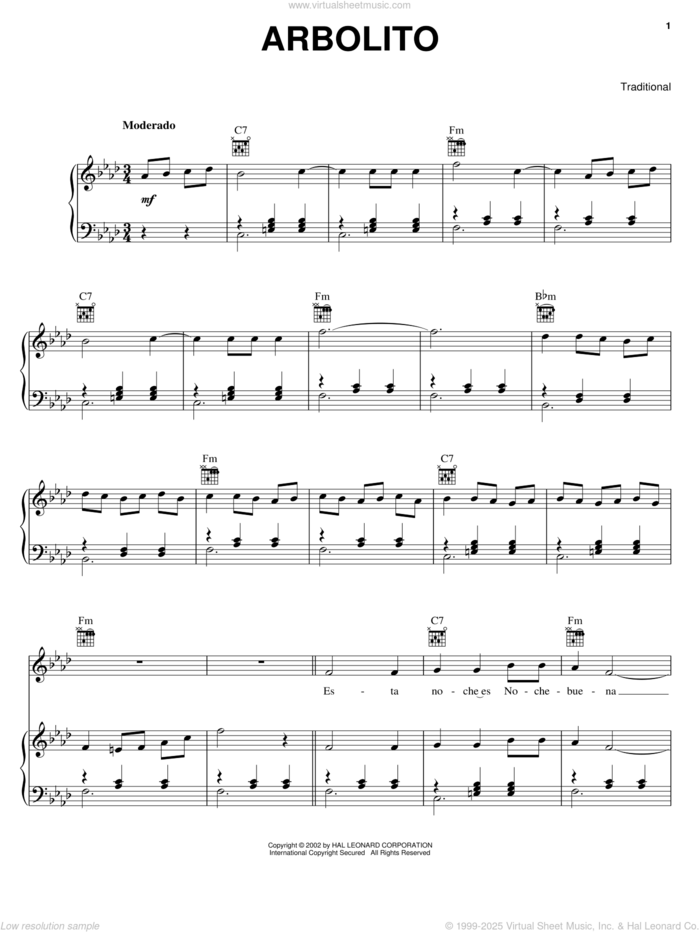 Arbolito sheet music for voice, piano or guitar, intermediate skill level